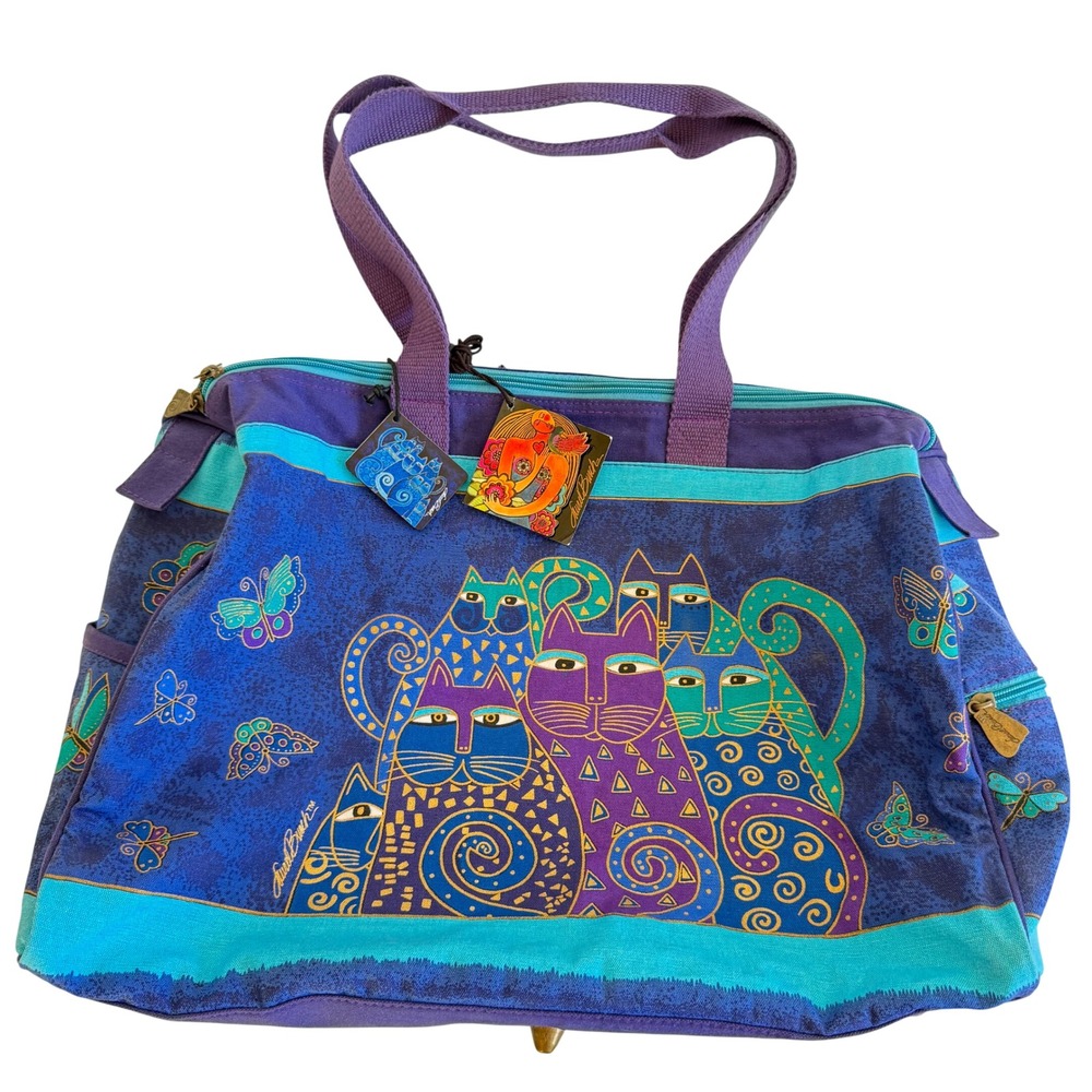 Laurel Burch Overnight Travel Duffle Tote Bag Indigo Cats Butterfly 21 X 9 X 14